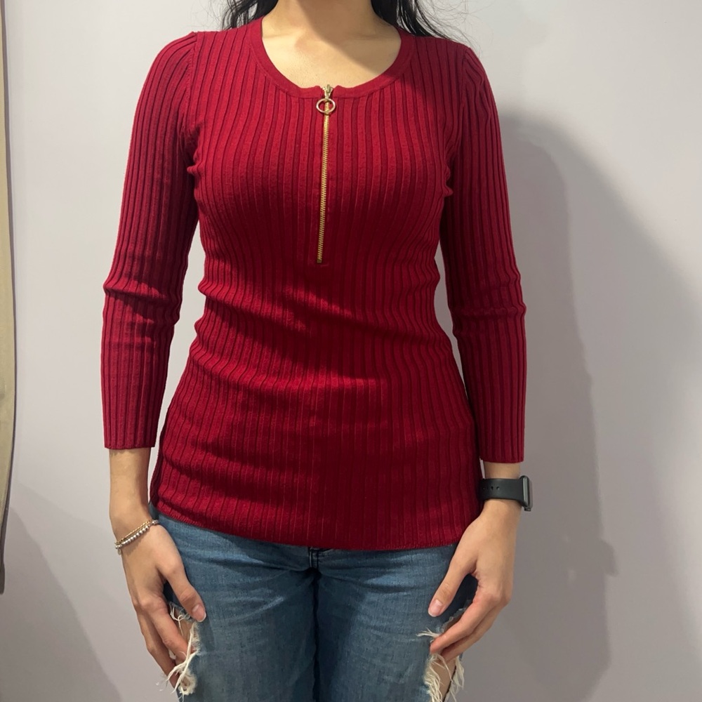 INC International Concepts Red Long Sleeve Top, Size: medium